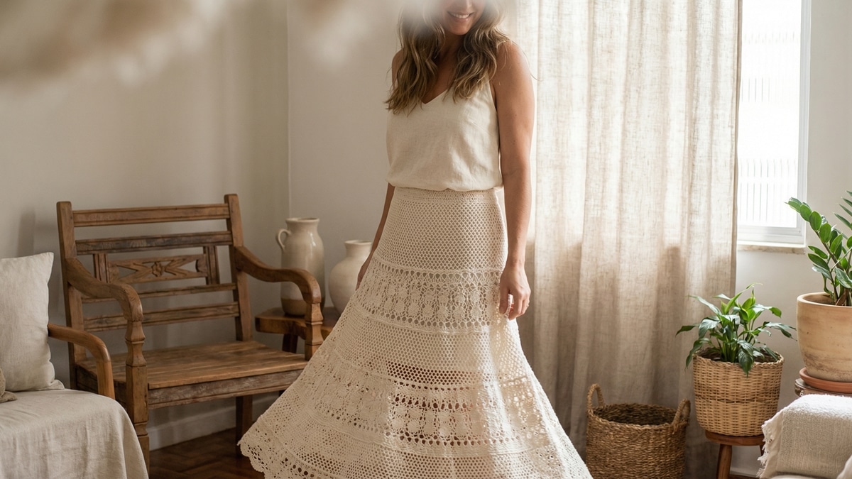Mulher saia croche algodao off white