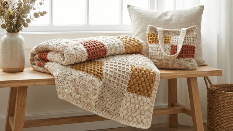 Peca de croche autoral com pontos variados em algodao tons naturais em ambiente sofisticado com decoracao artesanal