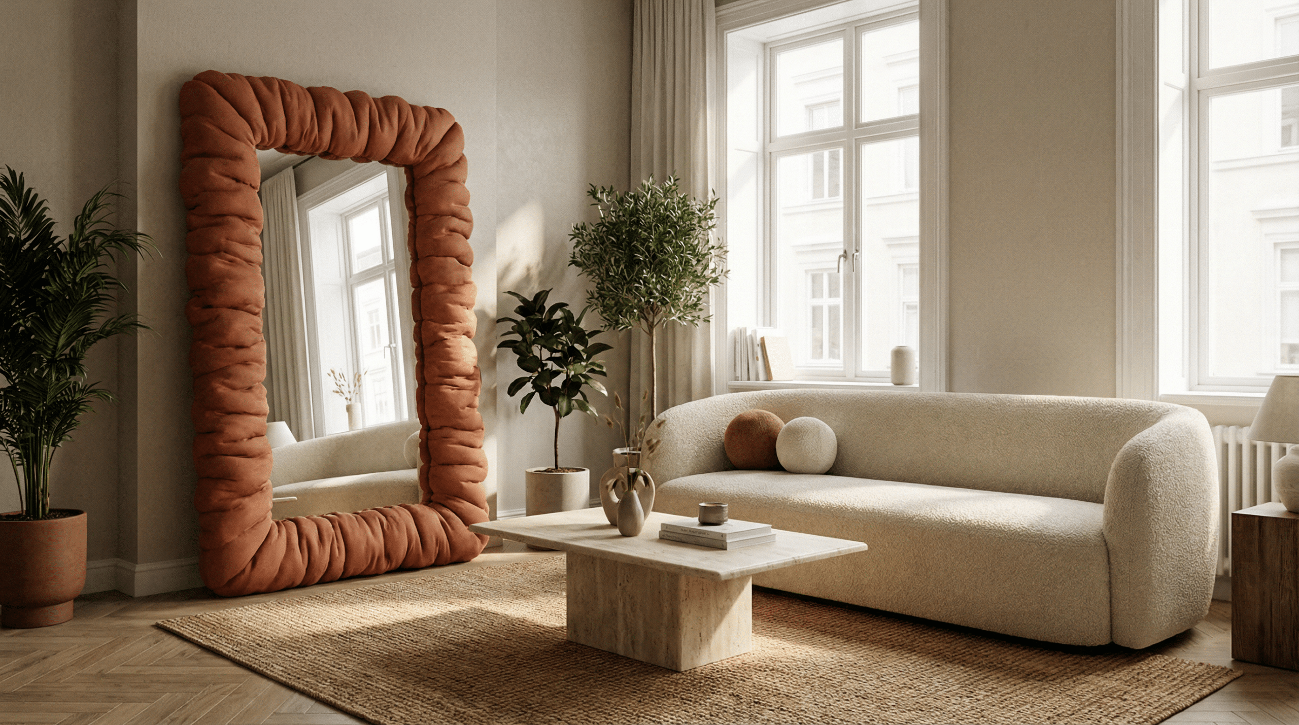Sala com Puffy Mirror Terracota