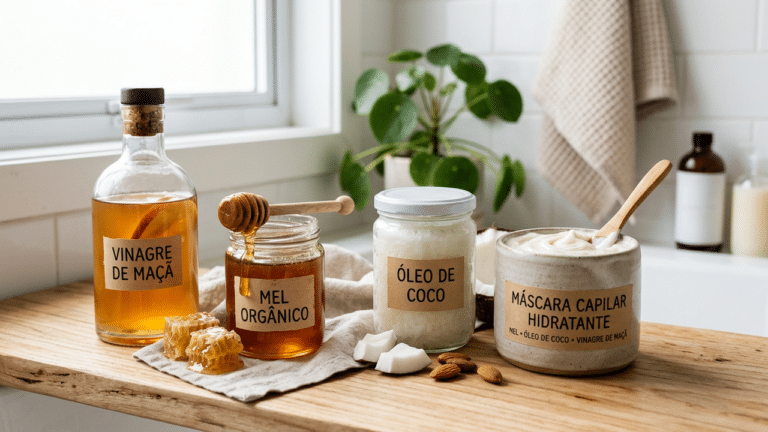 Ingredientes naturais para hidratação capilar.