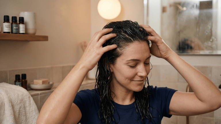 Mulher fazendo massagem no couro casbeludo