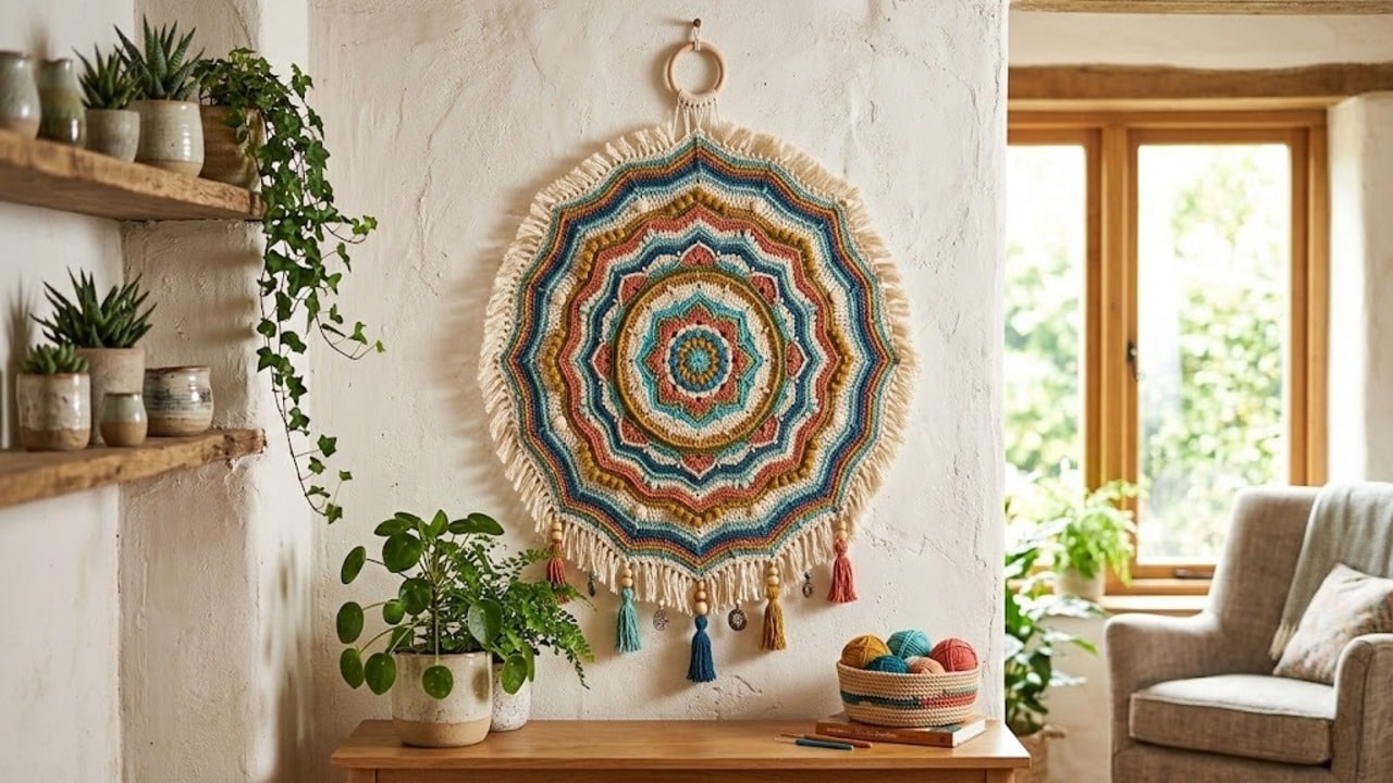 Mandalas de crochê com gráficos e combinações de cores para iluminar sua decoração em 2026