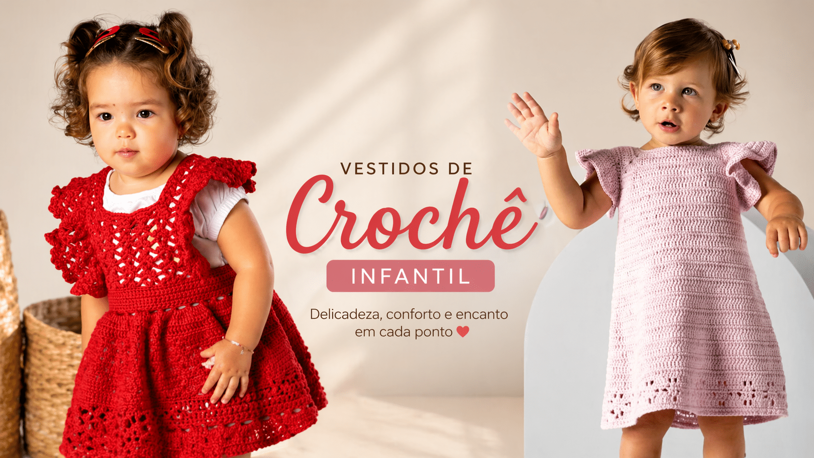 Vestidos de crochê infantil em destaque com modelos modernos em vermelho e rosa para 2026