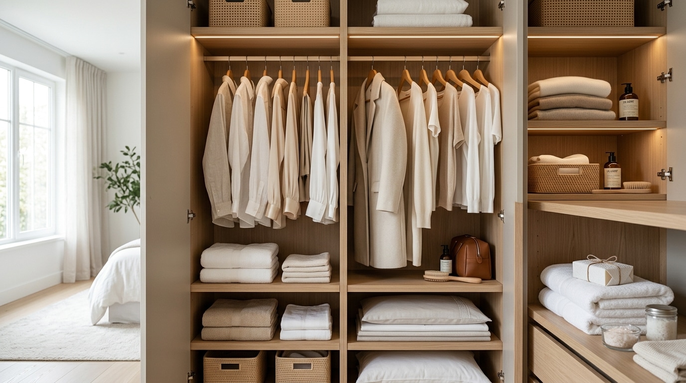 Guarda roupa com roupas limpas