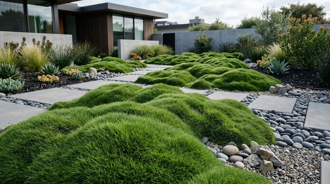 Jardim moderno com grama diamante