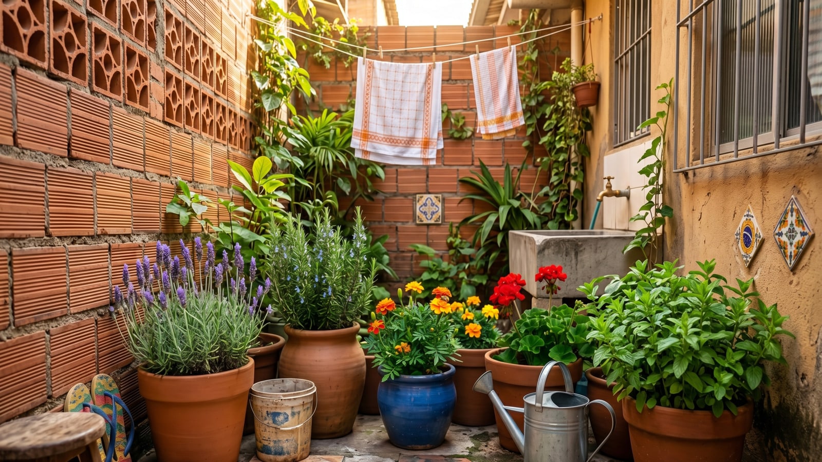 Jardim de fundo de casa com plantas essenciais para afastar mosquitos de casa