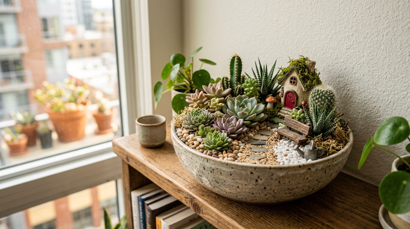 jardim em miniatura com suculentas