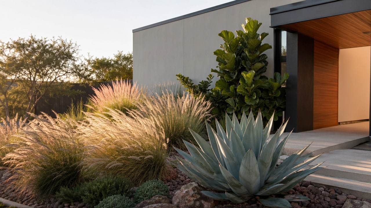 jardim moderno em frente a uma casa