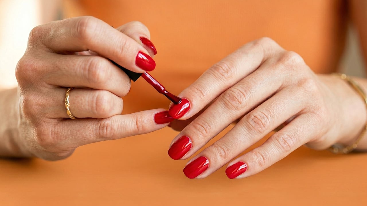 maos pintando a unha de vermelho