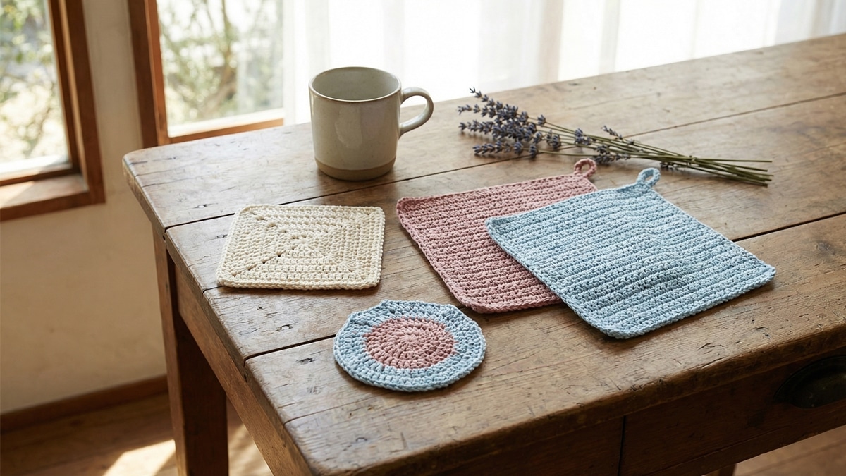 Pecas de croche para iniciantes com pontos praticos e lindos, mostrando projetos simples e decorativos em tons suaves