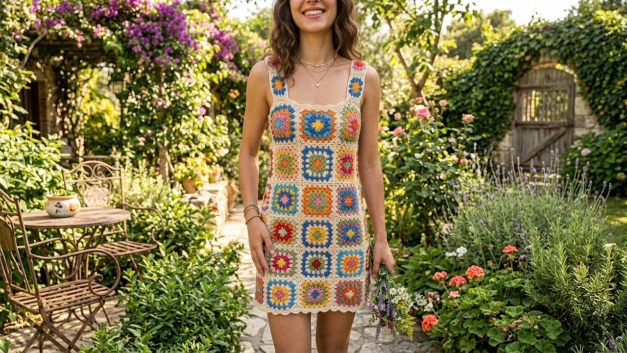 Vestido de crochê com squares domina o estilo boho-chic em 2026