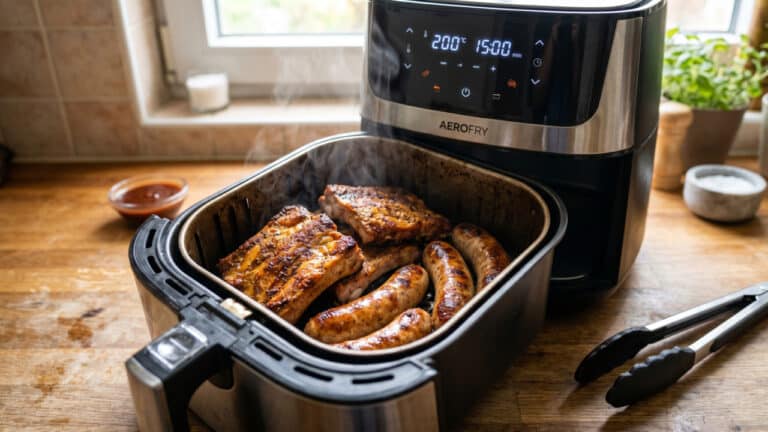 Carnes prontas na bandeja da air fryer