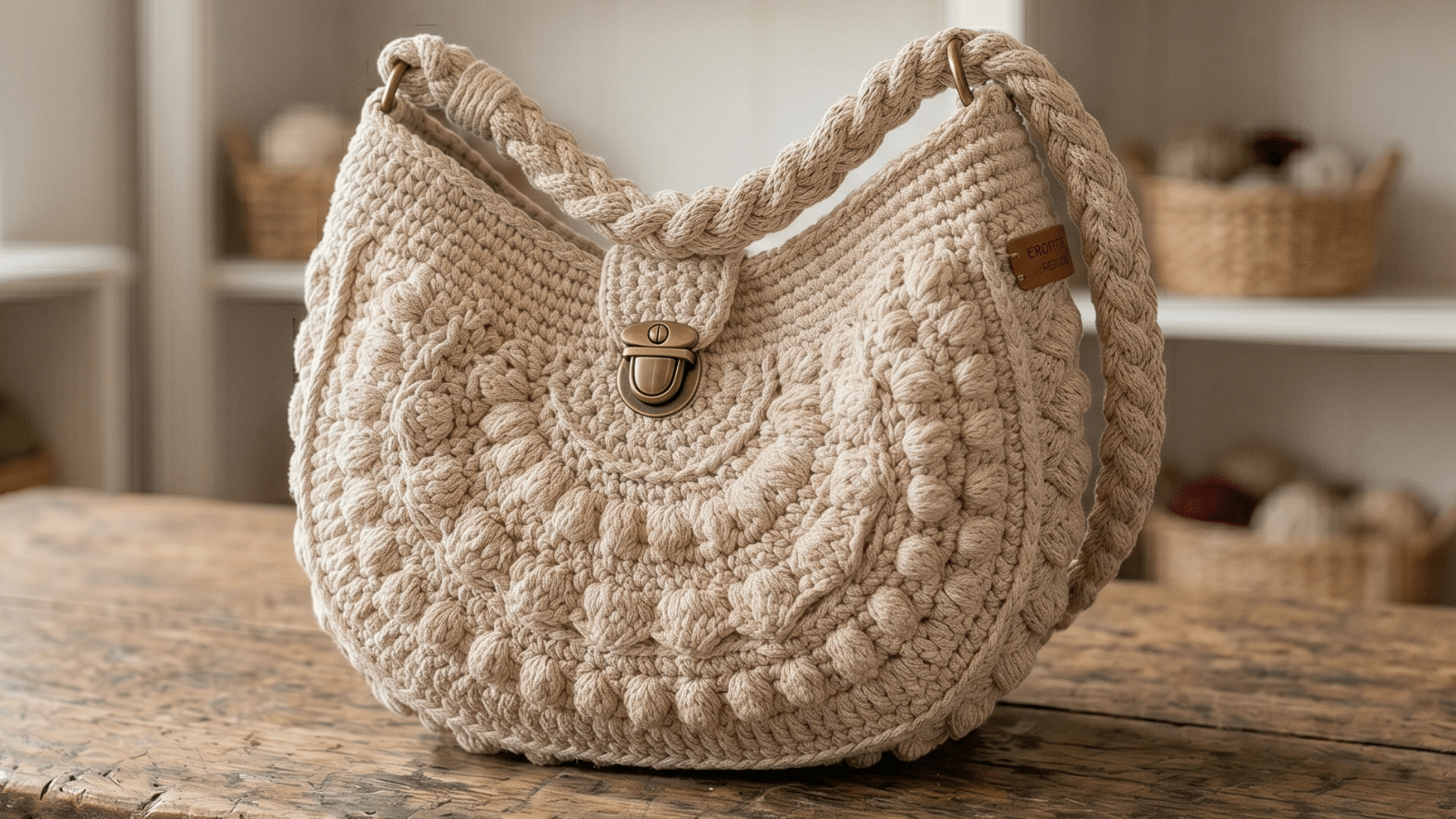 Bolsa de croche em fio náutico off-white