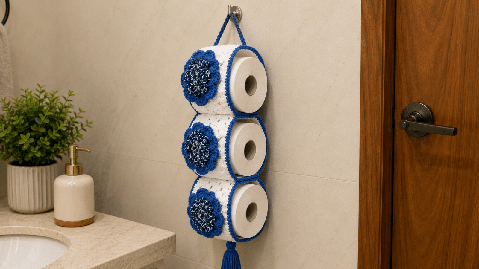 Porta papel higiênico de crochê com garrafa pet é o item de banheiro que está chamando atenção (Com imagens de modelos)