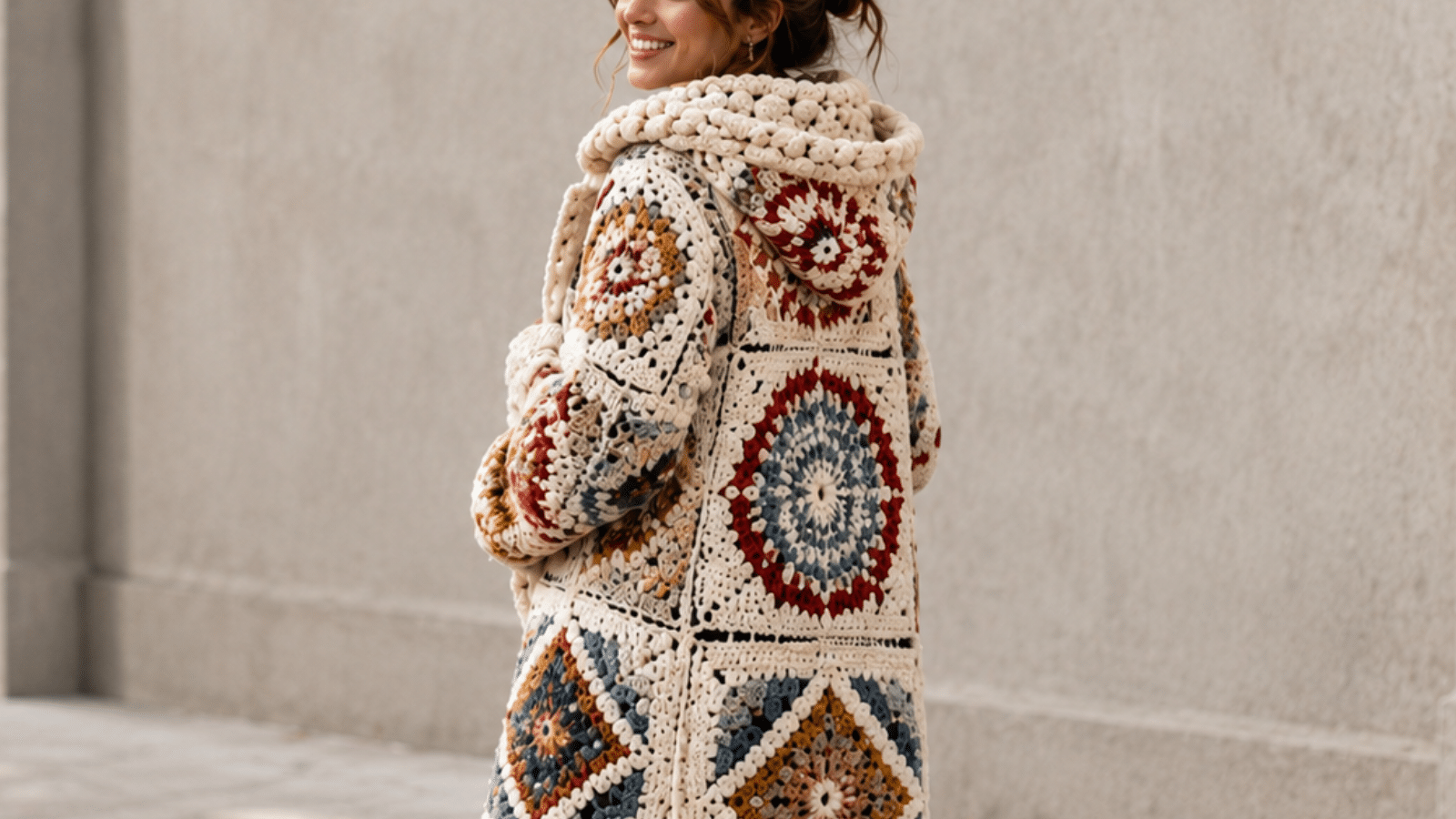 Sobretudo de crochê com capuz: a peça artesanal que transforma o look de inverno