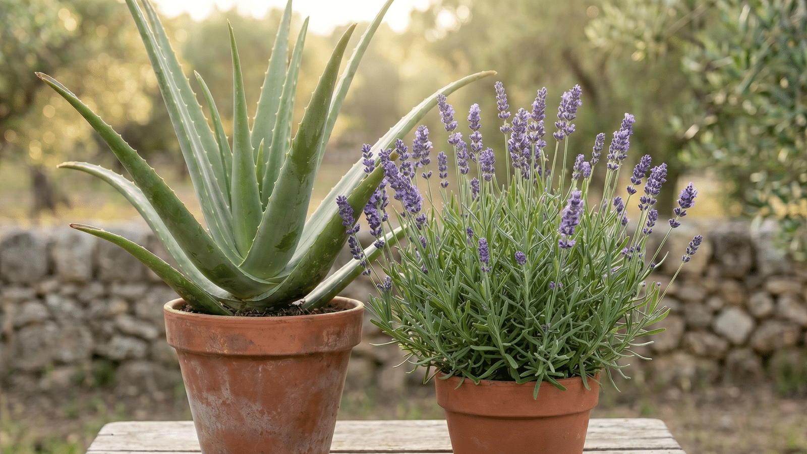 Babosa e lavanda em vaso