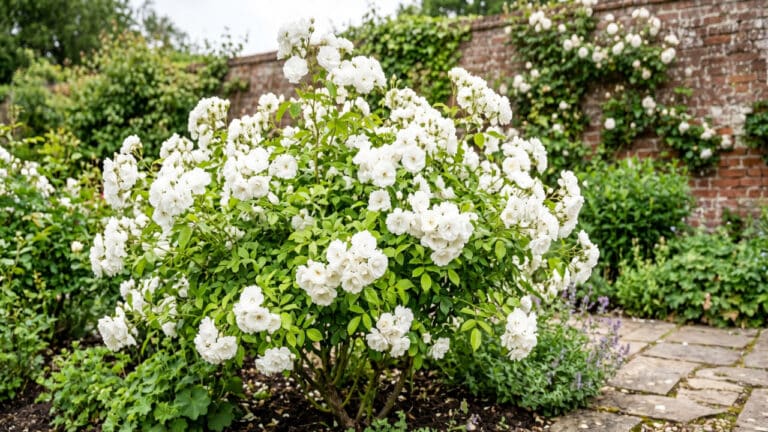 Rosas iceberg no jardim de casa