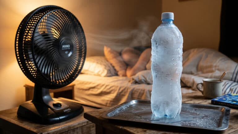 Truque com garrafa de água em frente ao ventilador