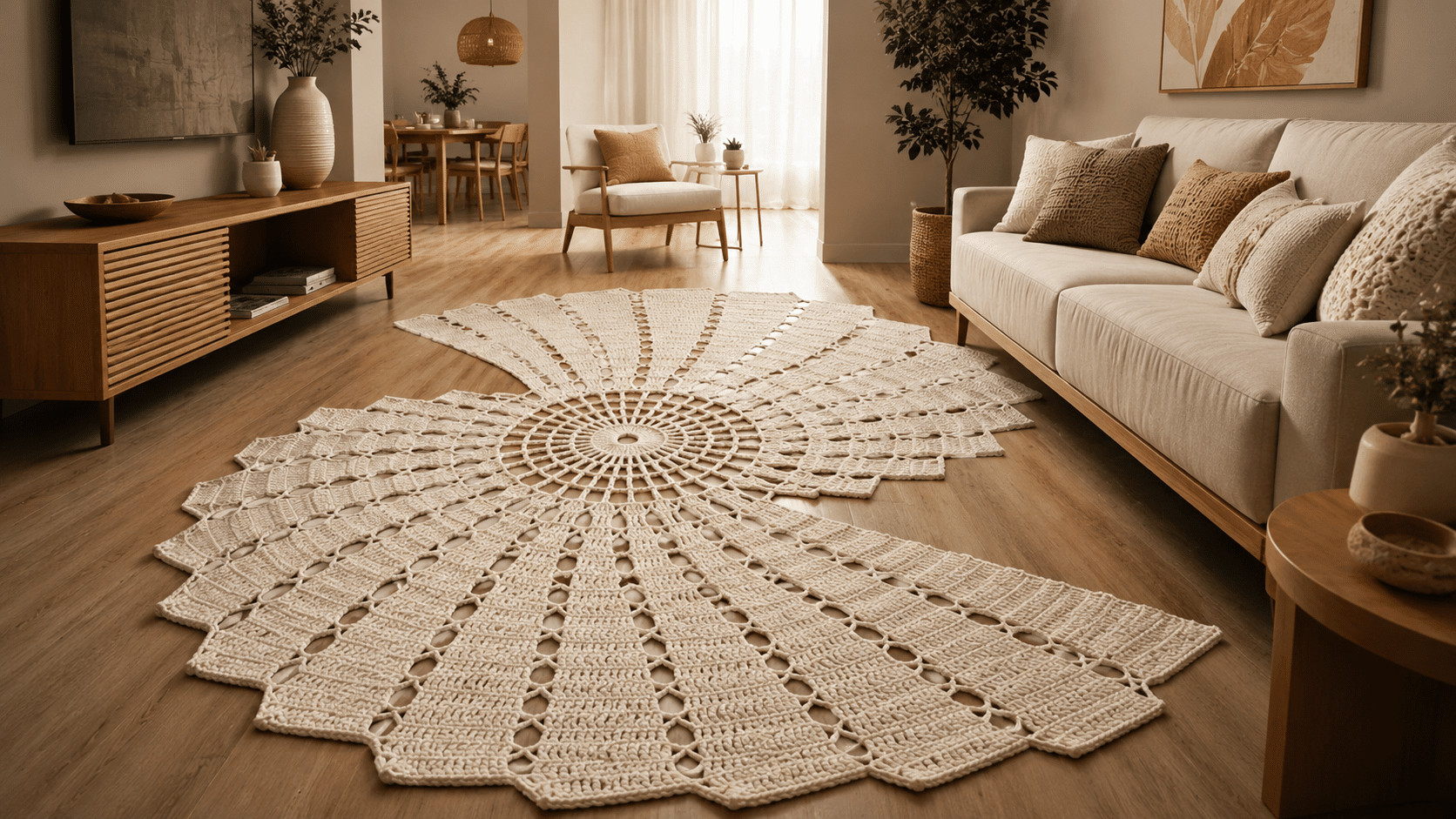 Tapete de Crochê Espiral Moderno Passo a Passo Completo Para Iniciantes e Intermediárias: Como Escolher os Tons Neutros Certos, Fazer o Efeito Espiral Perfeito e Criar uma Peça Sofisticada Para Sala, Quarto ou Cozinha