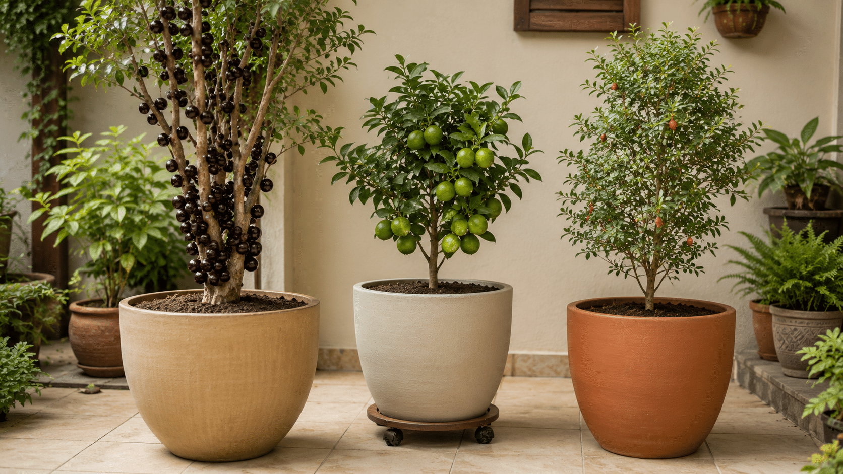 Jabuticabeira, limoeiro e pitangueira se adaptam bem a vasos grandes e ajudam a transformar pequenos espaços em cantinhos verdes, produtivos e cheios de charme.