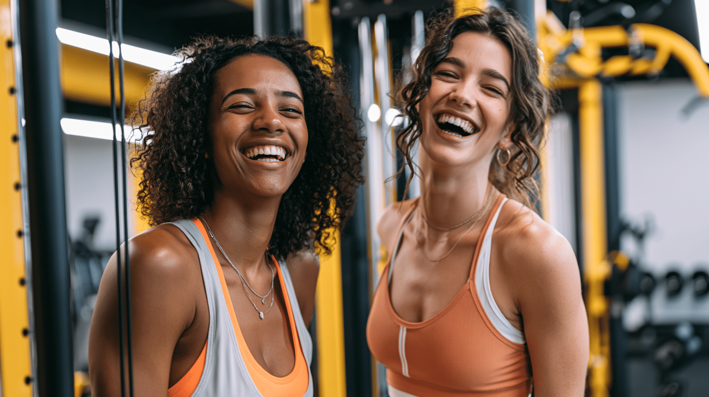 Mulher sorrindo conversando com amigos ao ar livre, representando a importância das conexões sociais para o bem-estar emocional