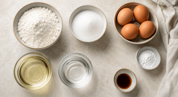 Ingredientes utilizados para fazer o bolo simples