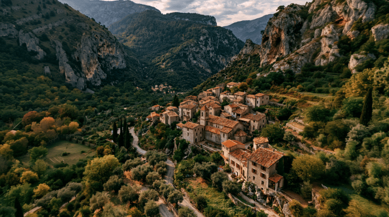 Aldeia pequena entre montanhas e natureza na Espanha