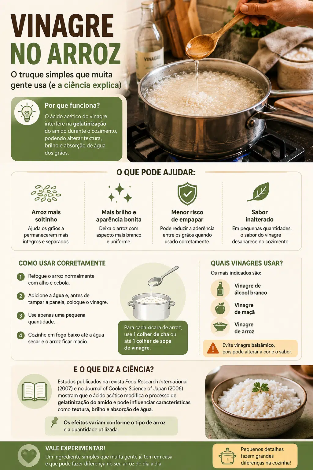 Infografico vinagre no arroz para deixar soltinho