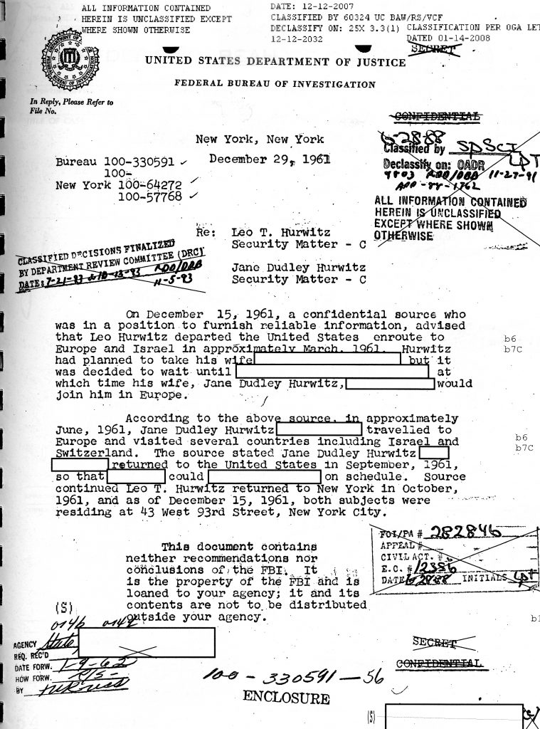 Page from Hurwitz's FBI file