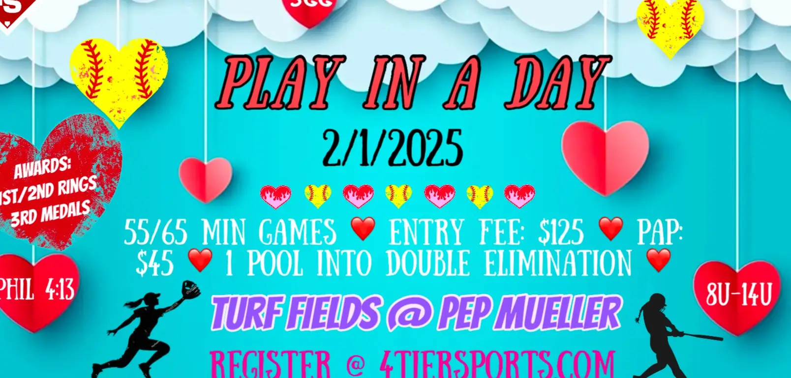 ❤️ Free Entry to the first 3 team that enter in each age group~❤️ Softball~Play in a Day~