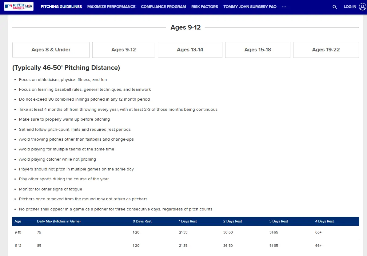 Pitch Smart Guidelines for Ages 9-12