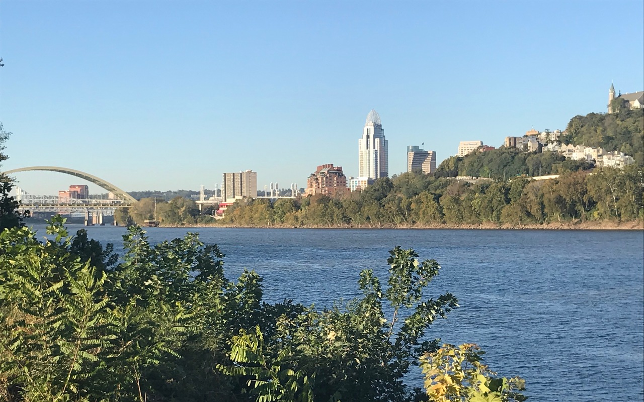 view of downtown Cincinnati over the Ohio River