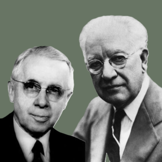 Merged portraits of Ernest Burgess and Robert Park. They are both wearing suits and round-shaped glasses. 