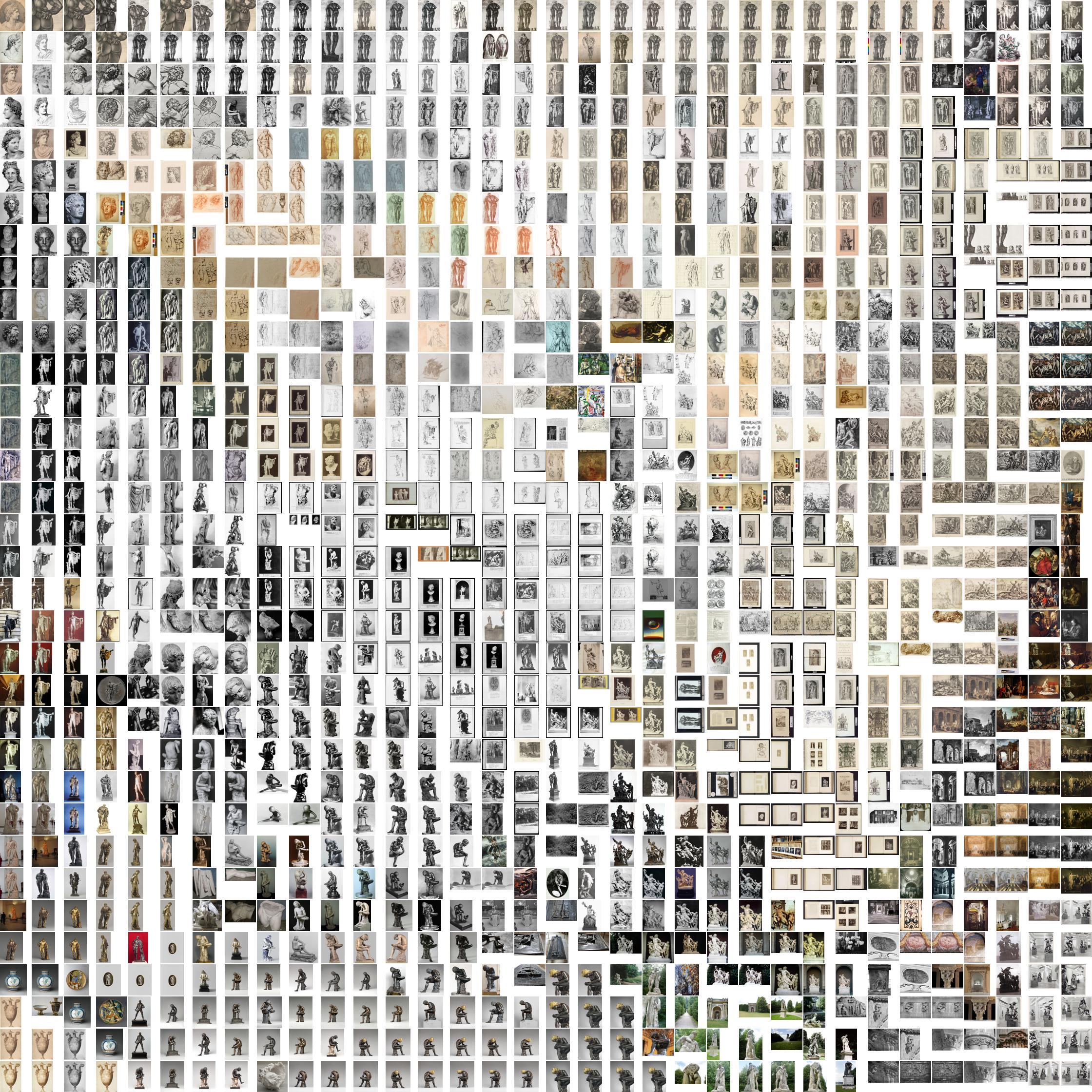 An array of thumbnail images aranaged in a tightly knit square grid formation.