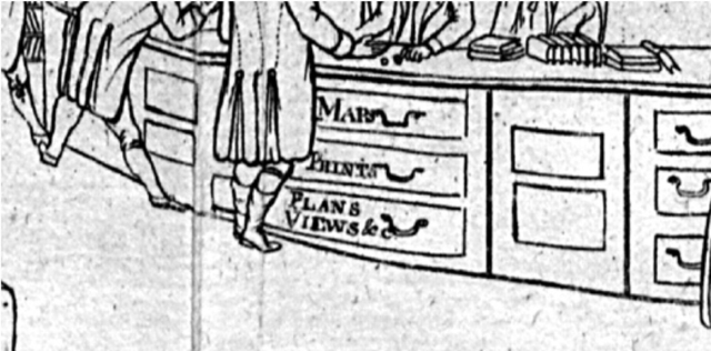 A snapshot of a drawing focusing only on a cabinet with the shelves labeled
