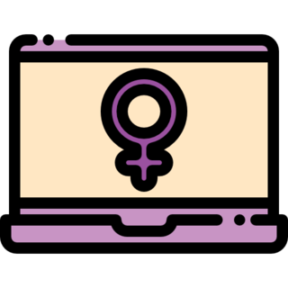 Laptop open with a Venus symbol on the screen