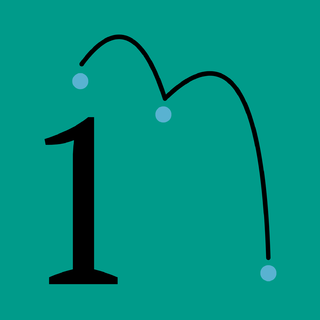 Number 1 in the image bottom left corner, accompanied by a curved line that bounces off of three circles, starting at the top left of the image and ending at the bottom right. The number and the line are black, the background and circles are in complementary shades of teal.