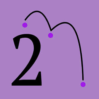  Number 2 in the image bottom left corner, accompanied by a curved line that bounces off of three circles, starting at the top left of the image and ending at the bottom right. The number and the line are black, the background and circles are in complementary shades of purple.
