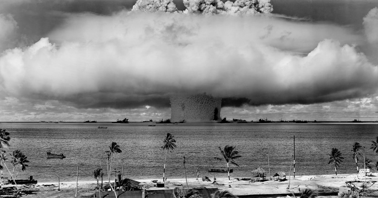 Nuclear bomb detonation on a Pacific island