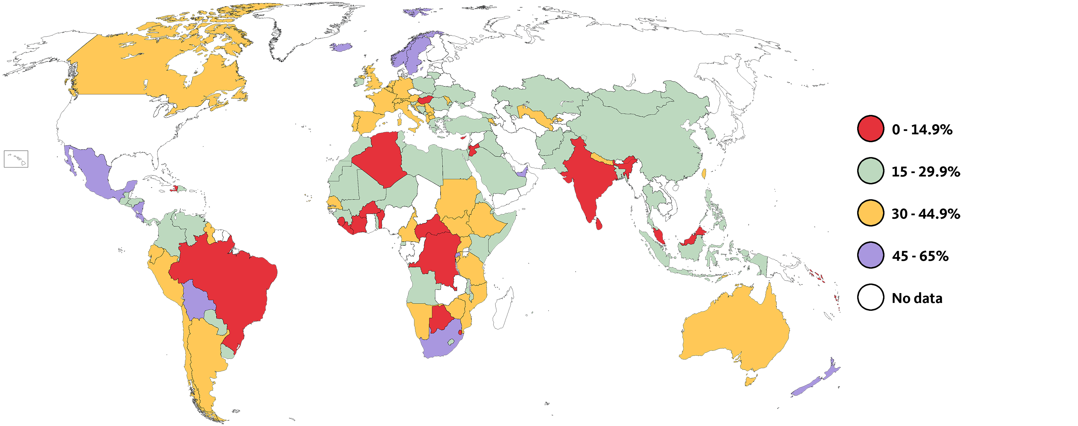Women representatives in national legislatures in 2021. Data for single or lower house. Countries indicated as having legislated candidate quotas or reserved seats might also have political party quotas. Source: current data at idea.int/data-tools/data/gender-quotas