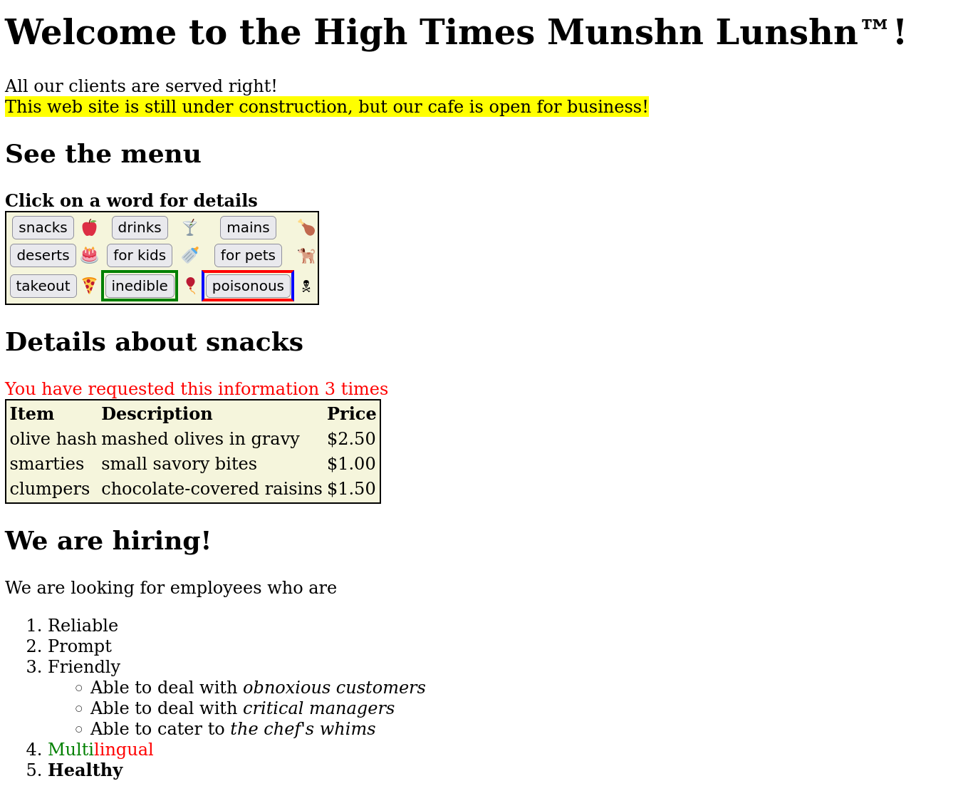 Second café assignment, with the menu shown based on PHP and a database.