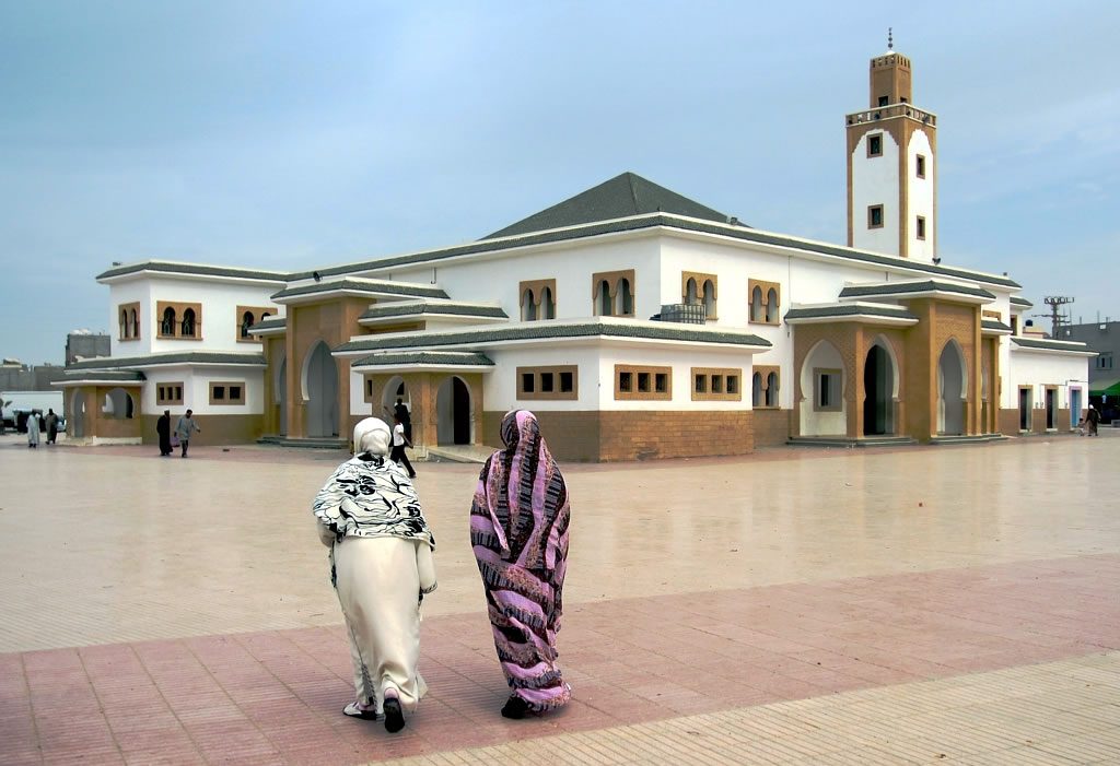 Veiled women attend a mosque in the western Sahara