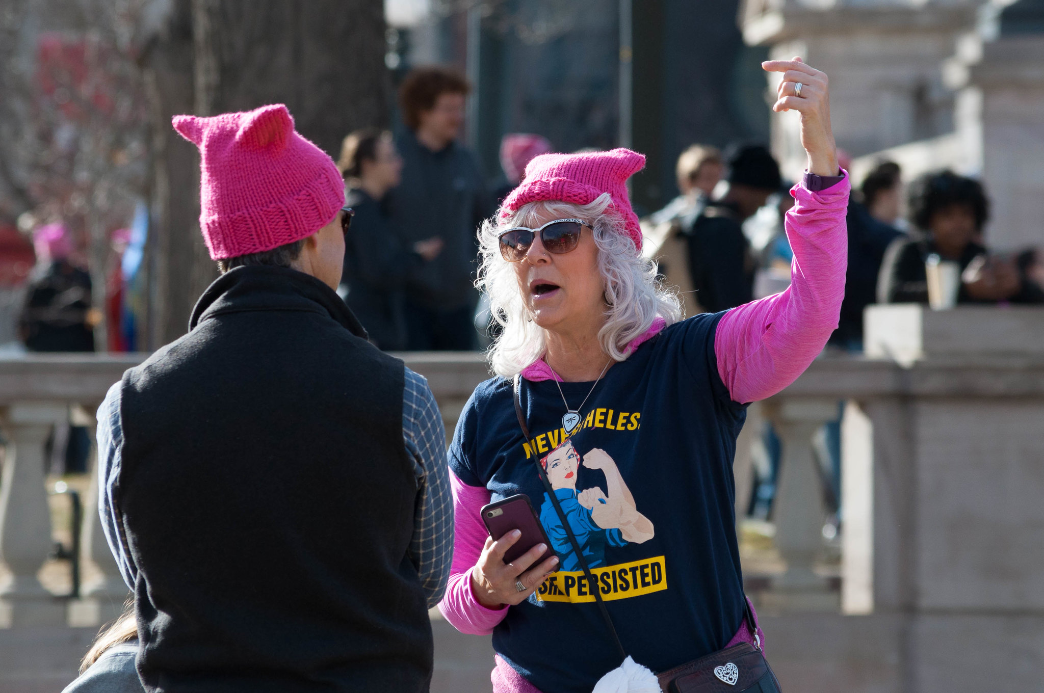 Protesters wearing pussyhats