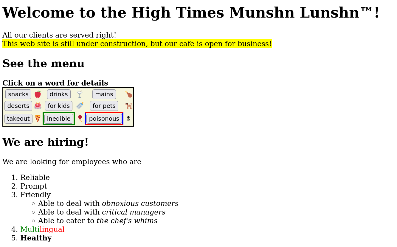 Second café assignment, with clickable buttons