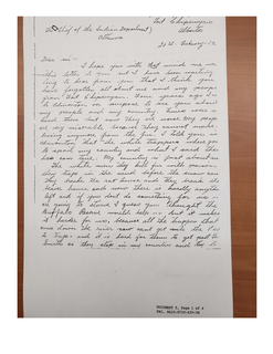 Cover of Archival Document 6.1 - Chief Jonas Laviolette to Indian Affairs, 20 February 1927