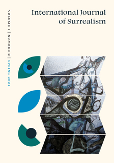 Broken into five paralleograms below the title, a painting depicts tangled mass of tree-like forms, limbs and rope, against a lighter blue background. A collaged fragment in the centre features a sphere that resembles both an eye and a walnut, with a pale gold outline.