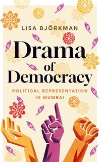 Flowers and petals arrayed above three raised hands of different hues, one open, one pointing, one fist. Title in black.