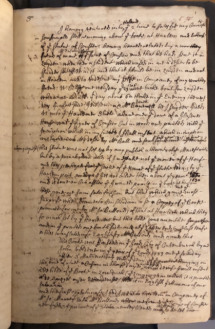 Photograph of a draft of letter to Hans Sloane in John Bagford's hand, discussing his proposed history of printing