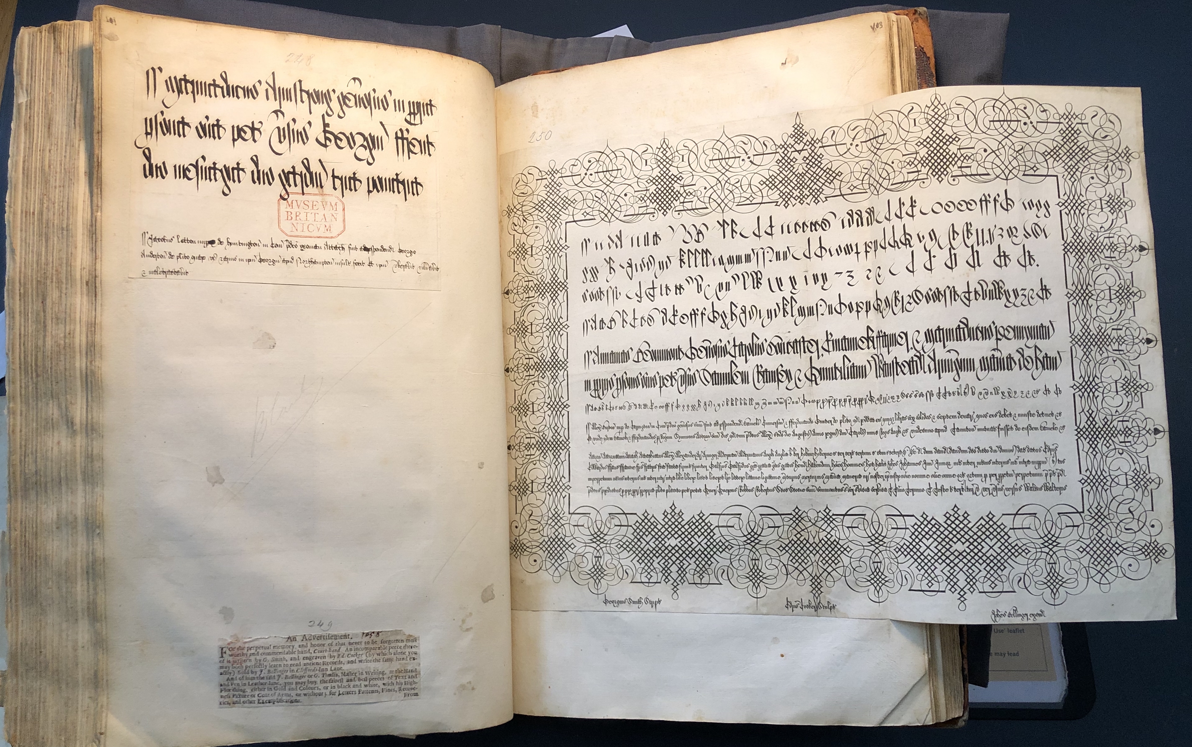 Photograph of advertisements pasted into an album assembled by John Bagford