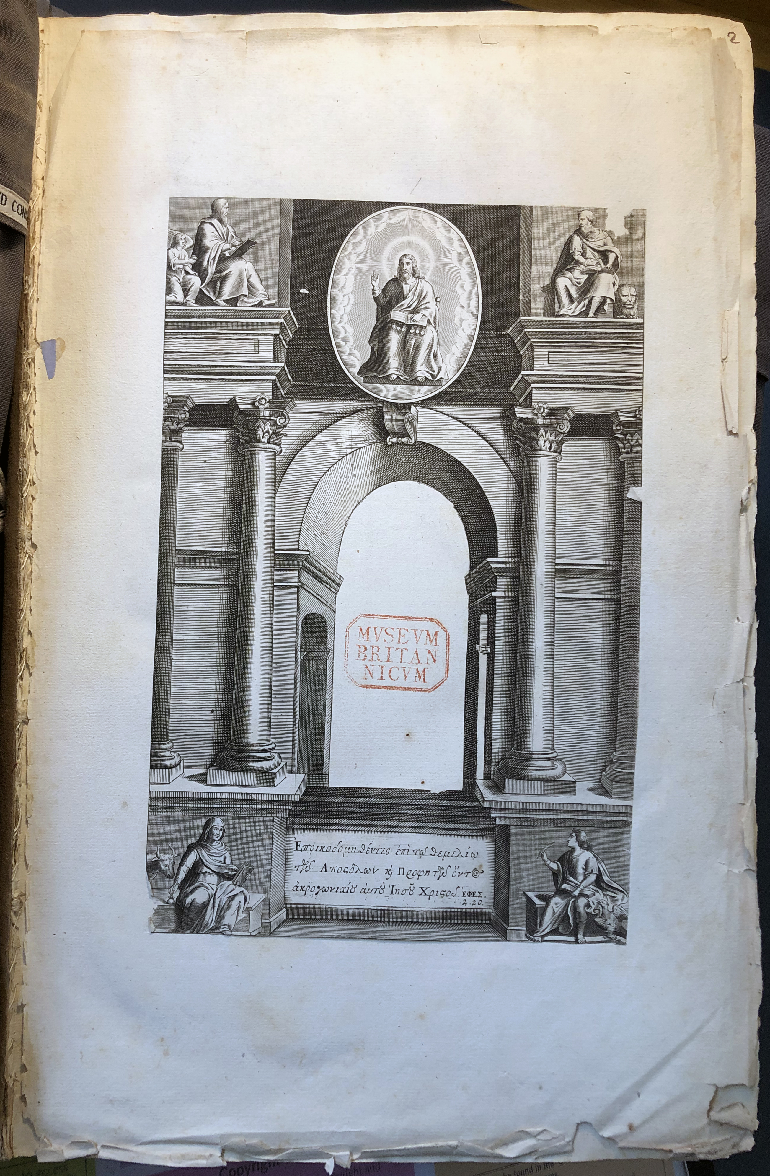 Photograph of an engraved frontispiece pasted into an album assembled by John Bagford